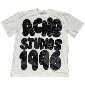 Acne Studios Authentic White Logo Relaxed Fit T-Shirt Graffiti Black Spray Logo